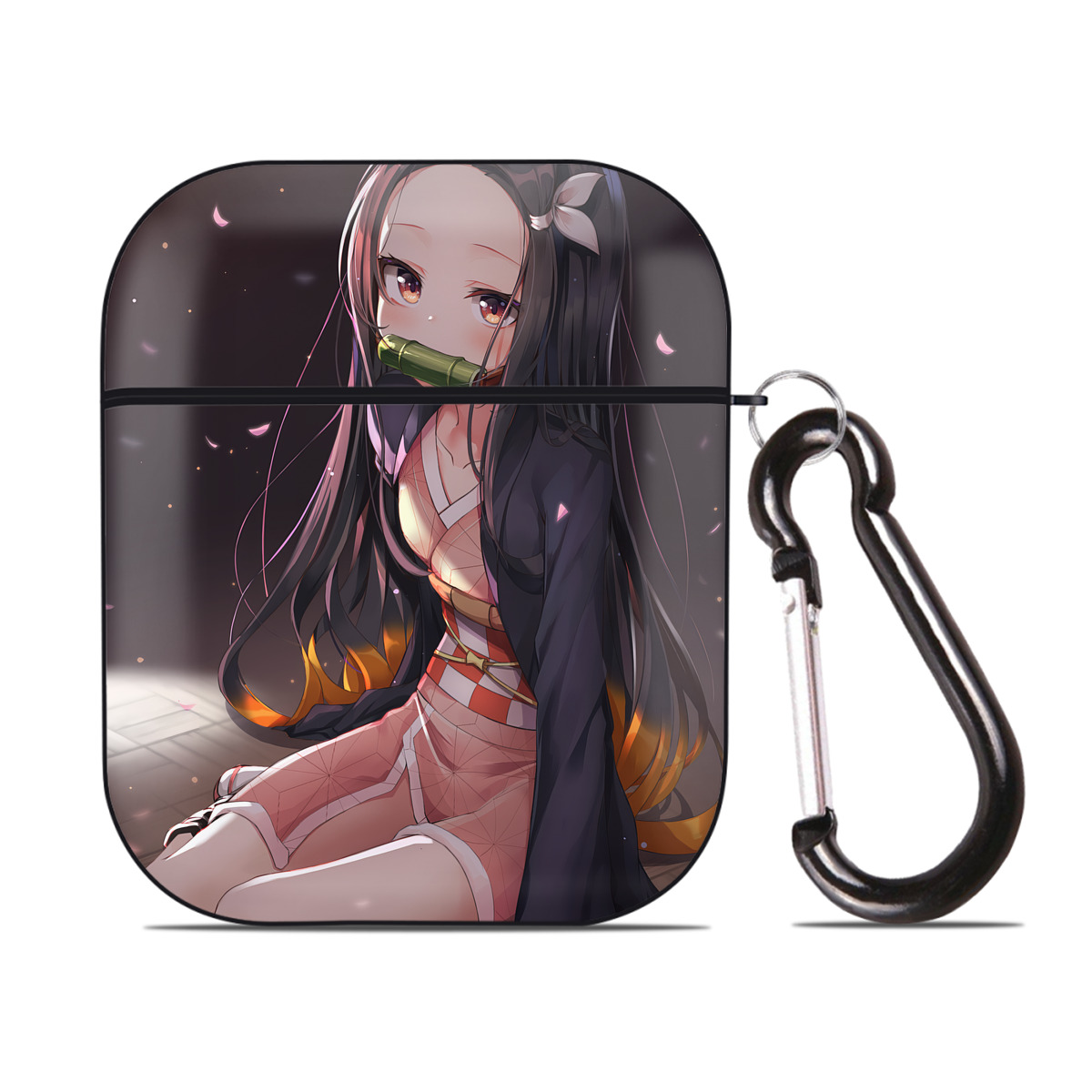 （画像用） 鬼滅の刃（きめつのやいば）竈門 禰󠄀豆子／かまど ねずこ Kamado Nezuko AirPods 第2世代保護ケース ハードシェル ブラック 耐衝撃・防指紋・カラビナ付き