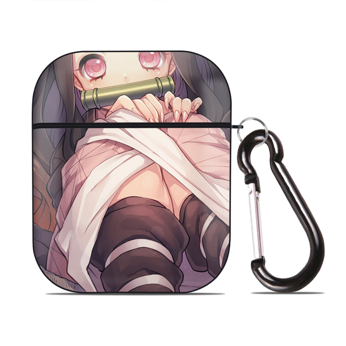 （画像用） 鬼滅の刃（きめつのやいば）竈門 禰󠄀豆子／かまど ねずこ Kamado Nezuko AirPods 第2世代保護ケース ハードシェル ブラック 耐衝撃・防指紋・カラビナ付き