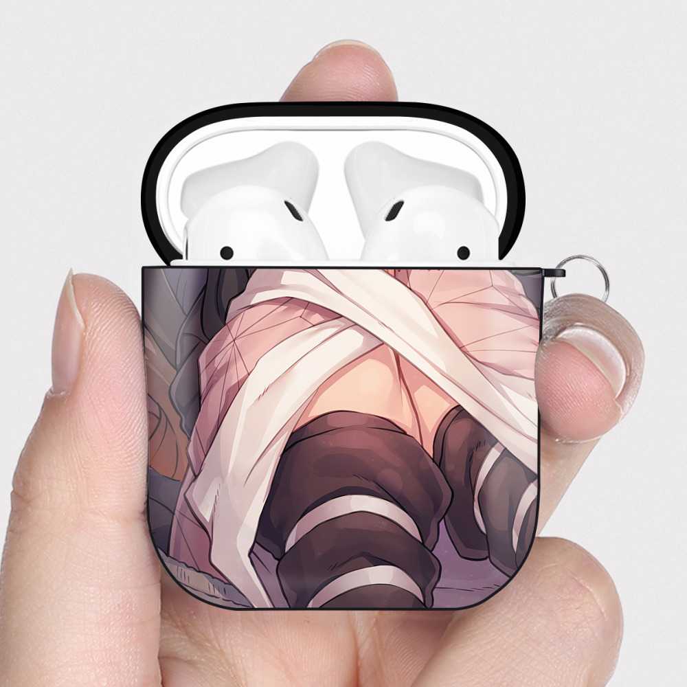 （画像用） 鬼滅の刃（きめつのやいば）竈門 禰󠄀豆子／かまど ねずこ Kamado Nezuko AirPods 第2世代保護ケース ハードシェル ブラック 耐衝撃・防指紋・カラビナ付き