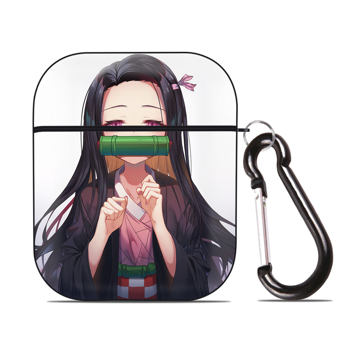（画像用） 鬼滅の刃（きめつのやいば）竈門 禰󠄀豆子／かまど ねずこ Kamado Nezuko AirPods 第2世代保護ケース ハードシェル ブラック 耐衝撃・防指紋・カラビナ付き