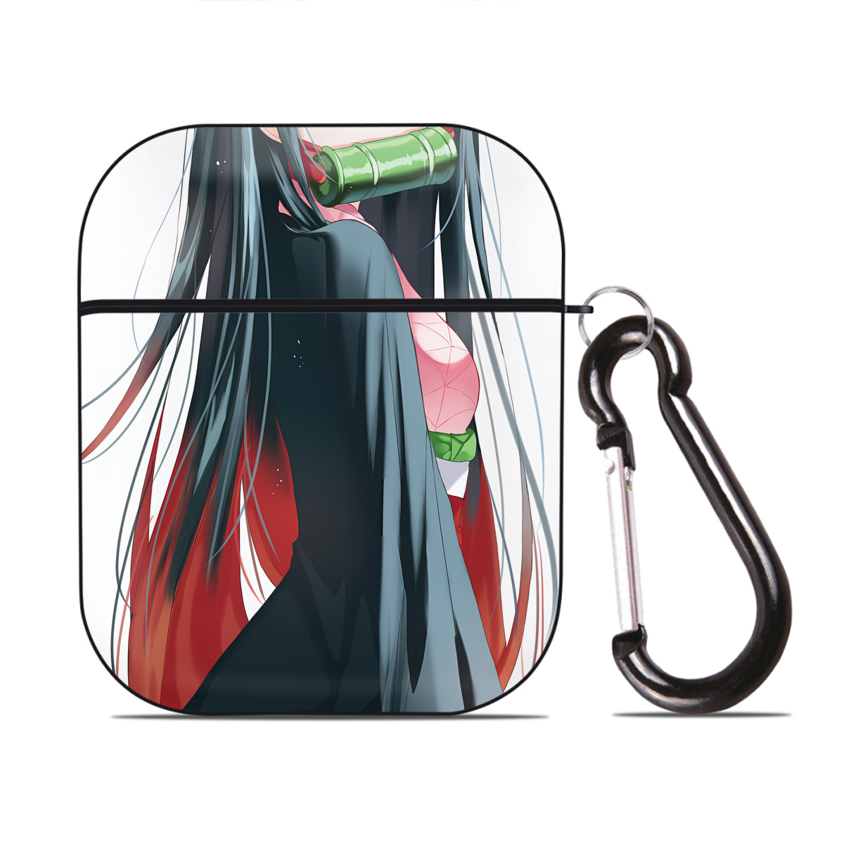 （画像用） 鬼滅の刃（きめつのやいば）竈門 禰󠄀豆子／かまど ねずこ Kamado Nezuko AirPods 第2世代保護ケース ハードシェル ブラック 耐衝撃・防指紋・カラビナ付き