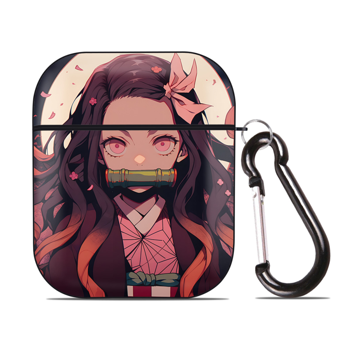 （画像用） 鬼滅の刃（きめつのやいば）竈門 禰󠄀豆子／かまど ねずこ Kamado Nezuko AirPods 第2世代保護ケース ハードシェル ブラック 耐衝撃・防指紋・カラビナ付き