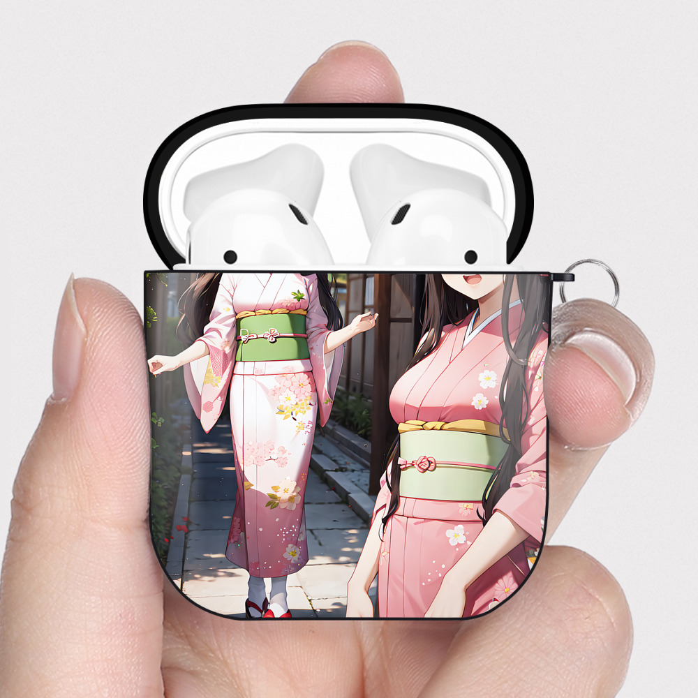 （画像用） 鬼滅の刃（きめつのやいば）竈門 禰󠄀豆子／かまど ねずこ Kamado Nezuko AirPods 第2世代保護ケース ハードシェル ブラック 耐衝撃・防指紋・カラビナ付き