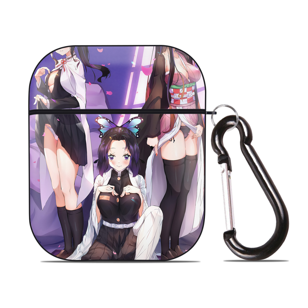 （画像用） 鬼滅の刃（きめつのやいば）竈門 禰󠄀豆子／かまど ねずこ Kamado Nezuko AirPods 第2世代保護ケース ハードシェル ブラック 耐衝撃・防指紋・カラビナ付き