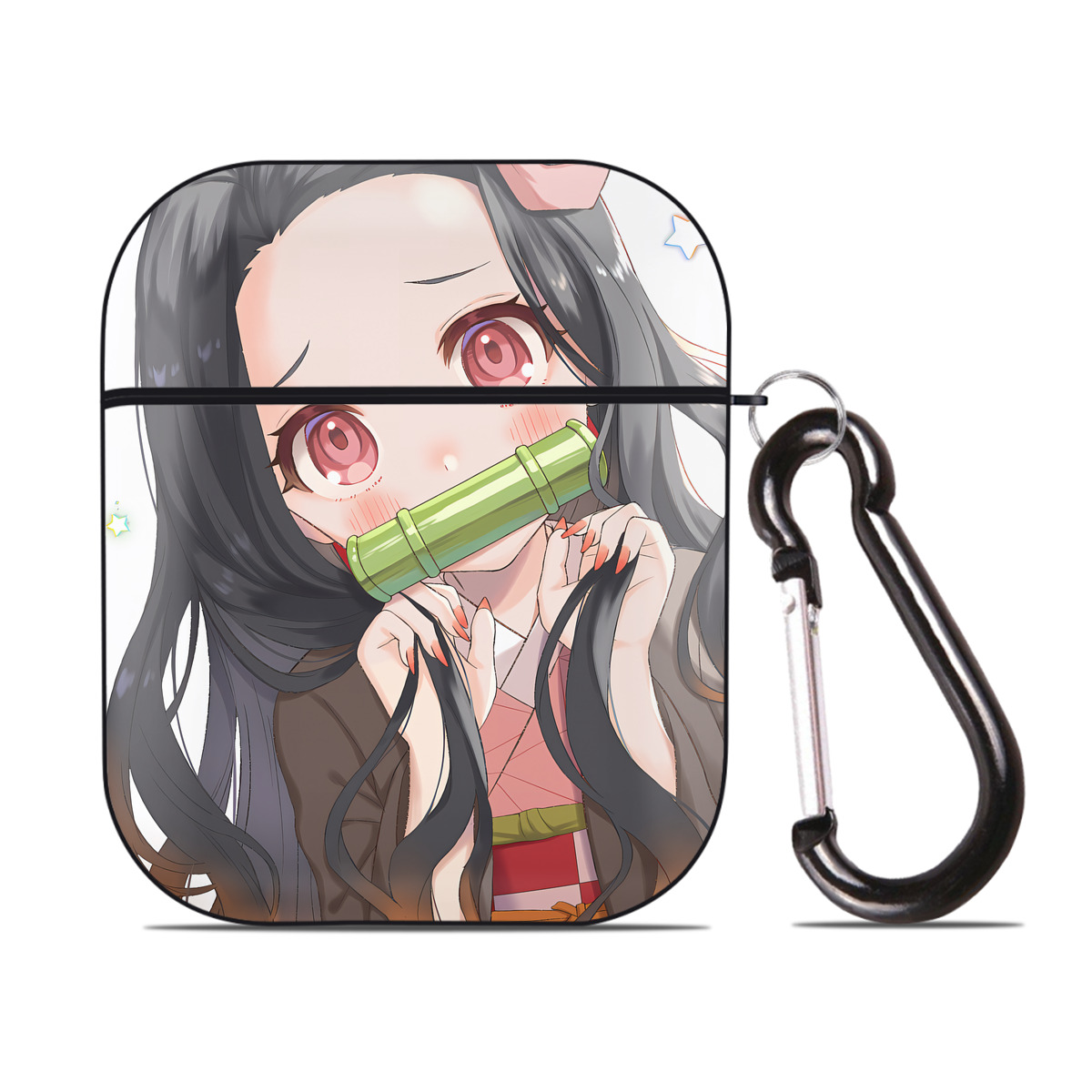 （画像用） 鬼滅の刃（きめつのやいば）竈門 禰󠄀豆子／かまど ねずこ Kamado Nezuko AirPods 第2世代保護ケース ハードシェル ブラック 耐衝撃・防指紋・カラビナ付き
