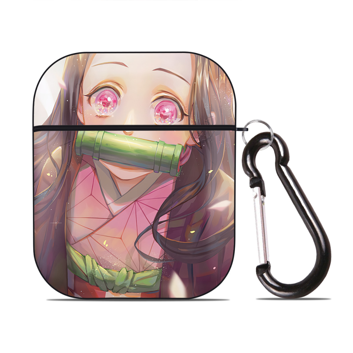 （画像用） 鬼滅の刃（きめつのやいば）竈門 禰󠄀豆子／かまど ねずこ Kamado Nezuko AirPods 第2世代保護ケース ハードシェル ブラック 耐衝撃・防指紋・カラビナ付き
