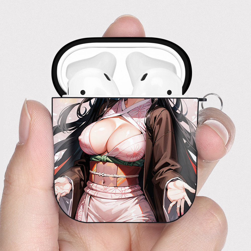 （画像用） 鬼滅の刃（きめつのやいば）竈門 禰󠄀豆子／かまど ねずこ Kamado Nezuko AirPods 第2世代保護ケース ハードシェル ブラック 耐衝撃・防指紋・カラビナ付き