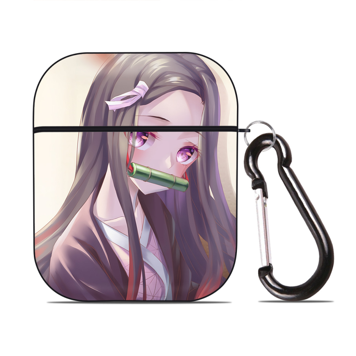 （画像用） 鬼滅の刃（きめつのやいば）竈門 禰󠄀豆子／かまど ねずこ Kamado Nezuko AirPods 第2世代保護ケース ハードシェル ブラック 耐衝撃・防指紋・カラビナ付き