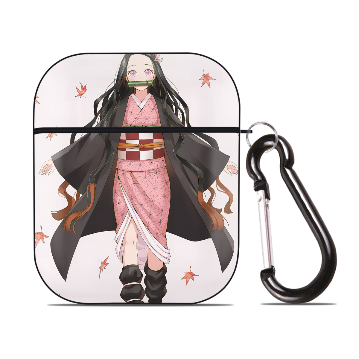 （画像用） 鬼滅の刃（きめつのやいば）竈門 禰󠄀豆子／かまど ねずこ Kamado Nezuko AirPods 第2世代保護ケース ハードシェル ブラック 耐衝撃・防指紋・カラビナ付き