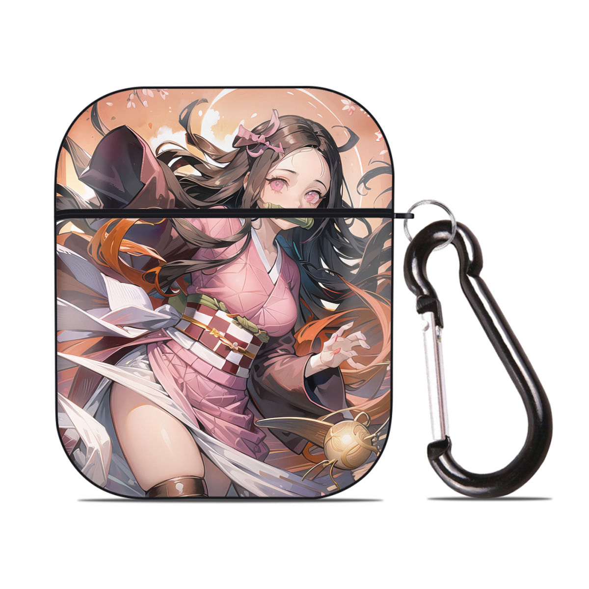 （画像用） 鬼滅の刃（きめつのやいば）竈門 禰󠄀豆子／かまど ねずこ Kamado Nezuko AirPods 第2世代保護ケース ハードシェル ブラック 耐衝撃・防指紋・カラビナ付き