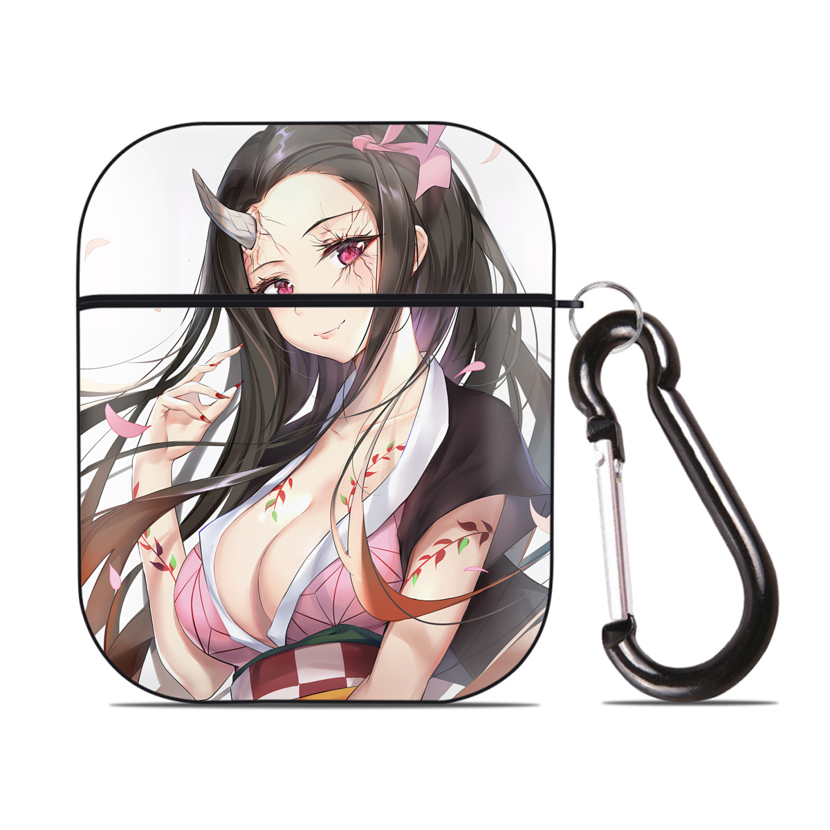 （画像用） 鬼滅の刃（きめつのやいば）竈門 禰󠄀豆子／かまど ねずこ Kamado Nezuko AirPods 第2世代保護ケース ハードシェル ブラック 耐衝撃・防指紋・カラビナ付き