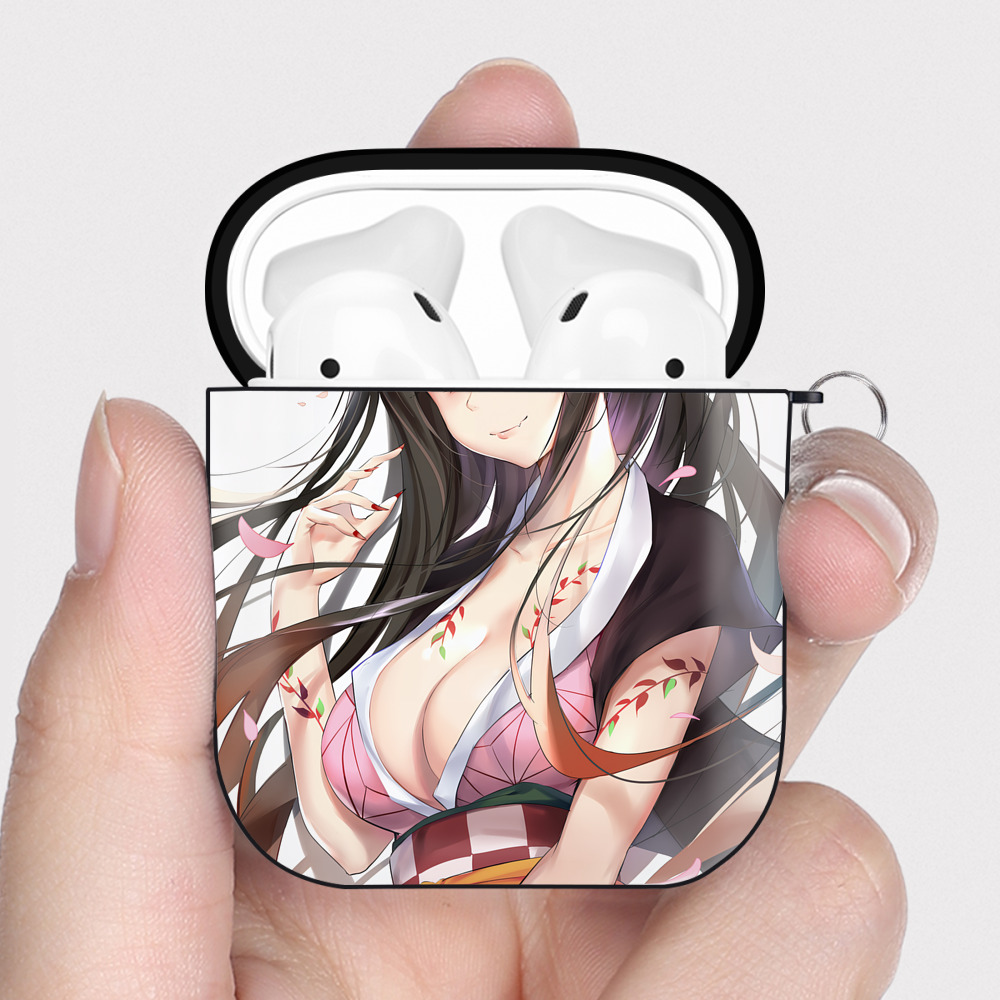 （画像用） 鬼滅の刃（きめつのやいば）竈門 禰󠄀豆子／かまど ねずこ Kamado Nezuko AirPods 第2世代保護ケース ハードシェル ブラック 耐衝撃・防指紋・カラビナ付き