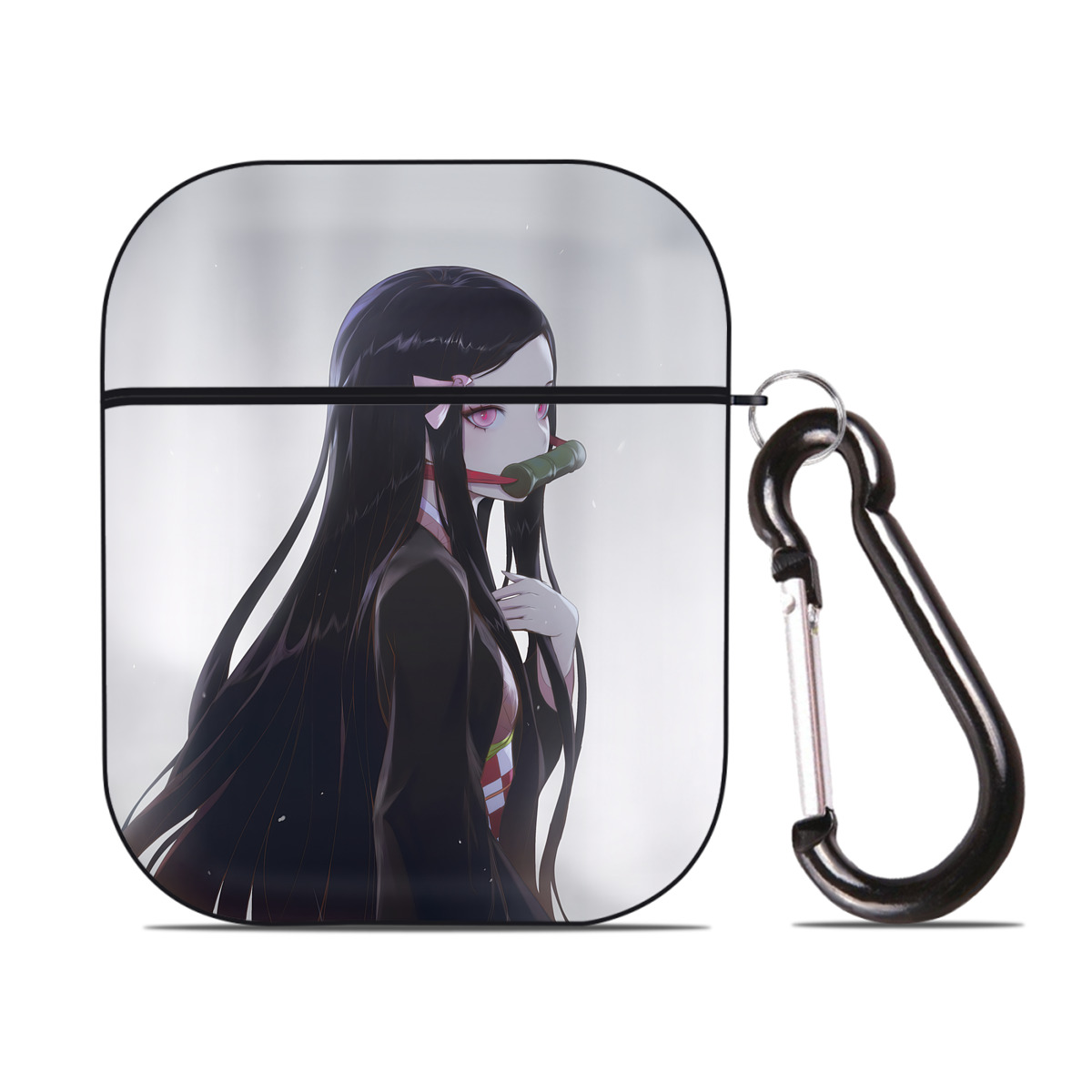 （画像用） 鬼滅の刃（きめつのやいば）竈門 禰󠄀豆子／かまど ねずこ Kamado Nezuko AirPods 第2世代保護ケース ハードシェル ブラック 耐衝撃・防指紋・カラビナ付き