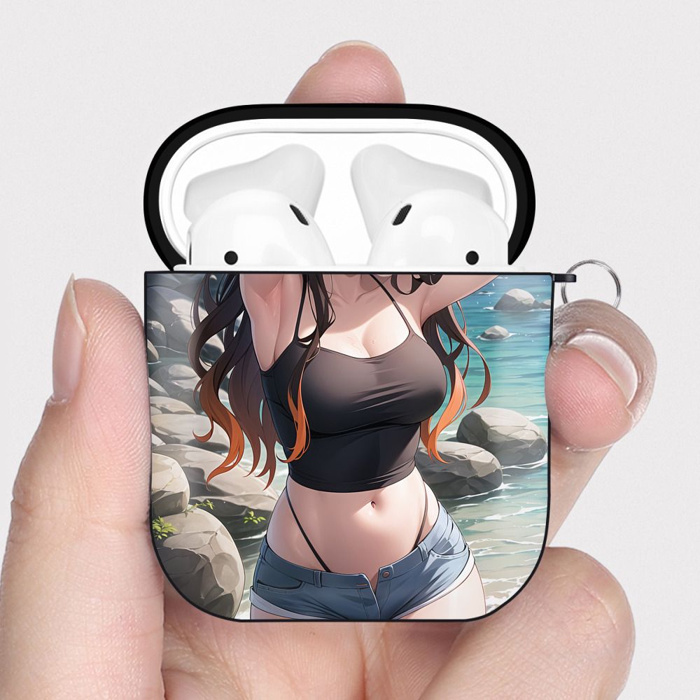 （画像用） 鬼滅の刃（きめつのやいば）竈門 禰󠄀豆子／かまど ねずこ Kamado Nezuko AirPods 第2世代保護ケース ハードシェル ブラック 耐衝撃・防指紋・カラビナ付き