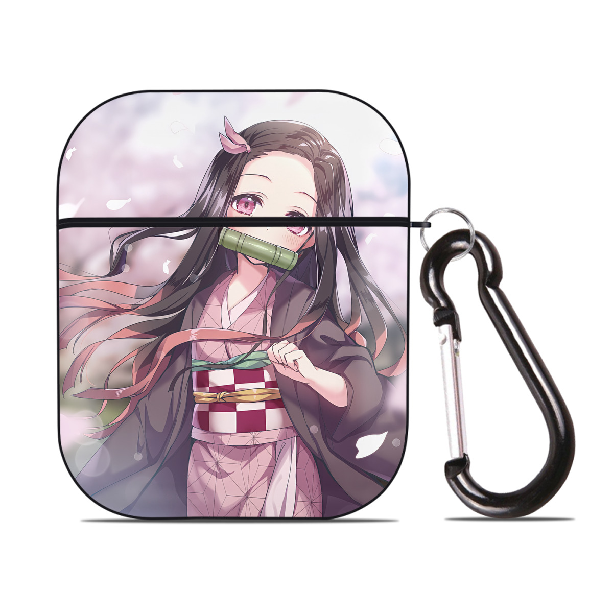 （画像用） 鬼滅の刃（きめつのやいば）竈門 禰󠄀豆子／かまど ねずこ Kamado Nezuko AirPods 第2世代保護ケース ハードシェル ブラック 耐衝撃・防指紋・カラビナ付き