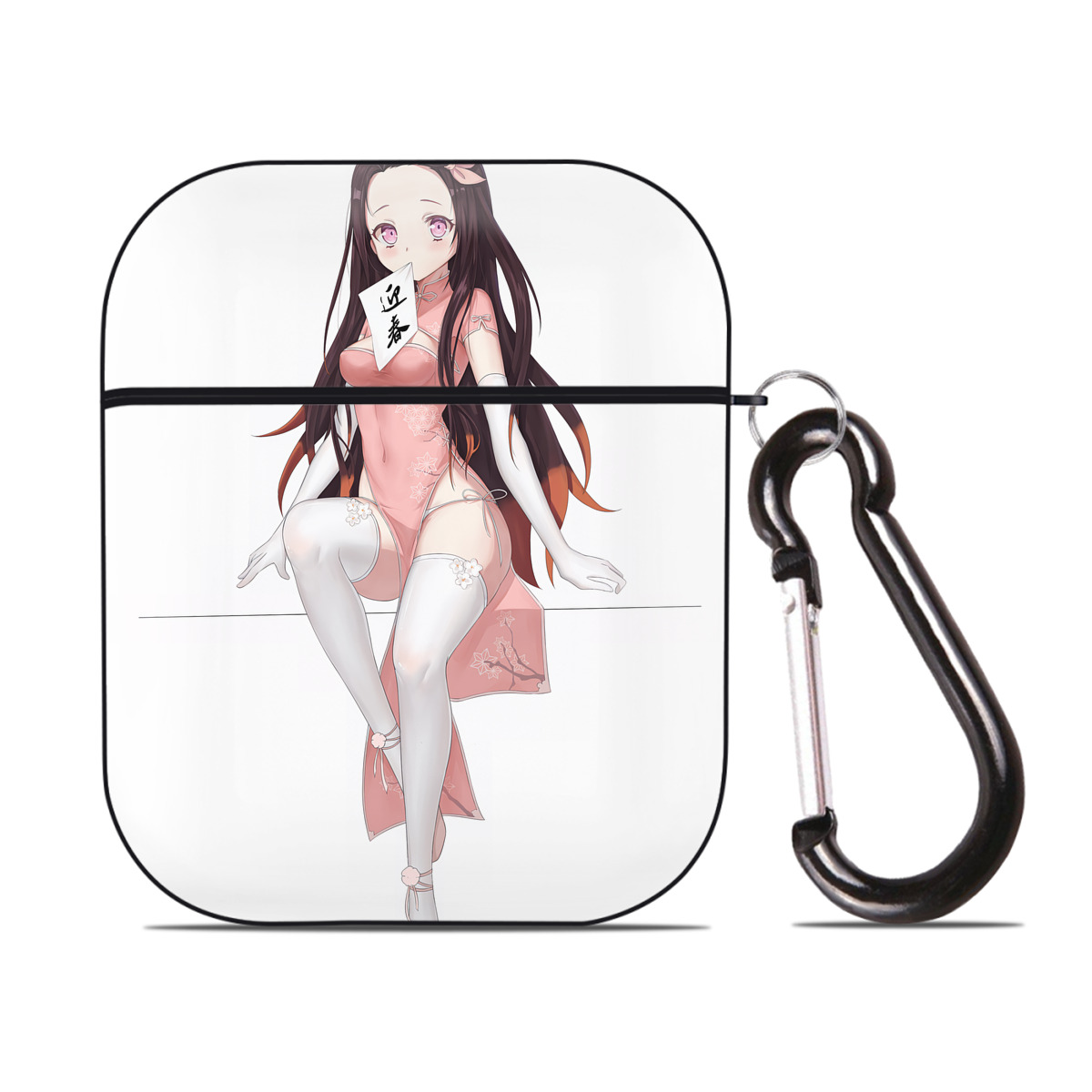 （画像用） 鬼滅の刃（きめつのやいば）竈門 禰󠄀豆子／かまど ねずこ Kamado Nezuko AirPods 第2世代保護ケース ハードシェル ブラック 耐衝撃・防指紋・カラビナ付き