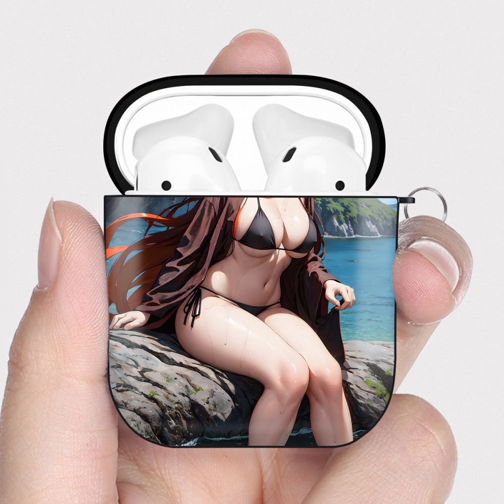 （画像用） 鬼滅の刃（きめつのやいば）竈門 禰󠄀豆子／かまど ねずこ Kamado Nezuko AirPods 第2世代保護ケース ハードシェル ブラック 耐衝撃・防指紋・カラビナ付き