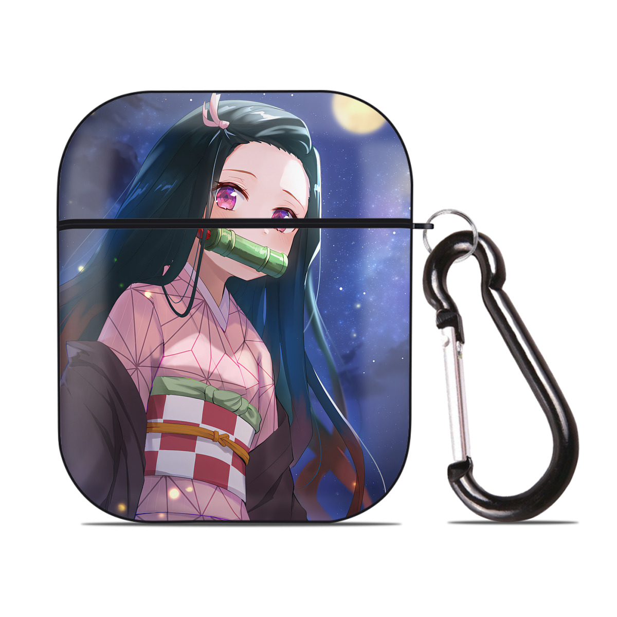 （画像用） 鬼滅の刃（きめつのやいば）竈門 禰󠄀豆子／かまど ねずこ Kamado Nezuko AirPods 第2世代保護ケース ハードシェル ブラック 耐衝撃・防指紋・カラビナ付き