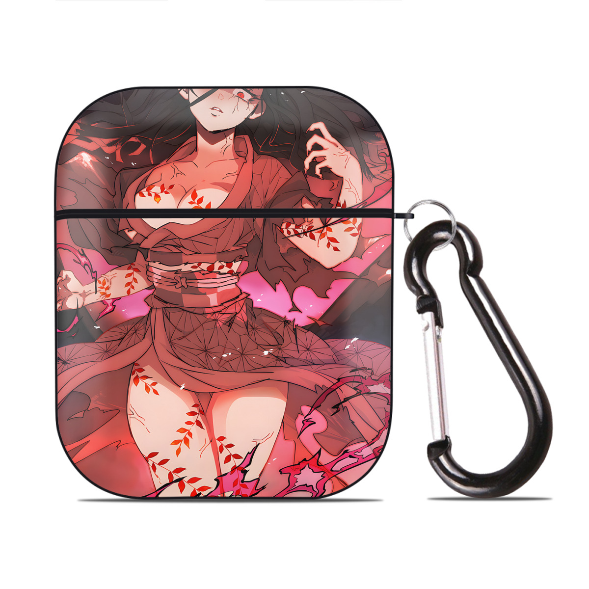 （画像用） 鬼滅の刃（きめつのやいば）竈門 禰󠄀豆子／かまど ねずこ Kamado Nezuko AirPods 第2世代保護ケース ハードシェル ブラック 耐衝撃・防指紋・カラビナ付き
