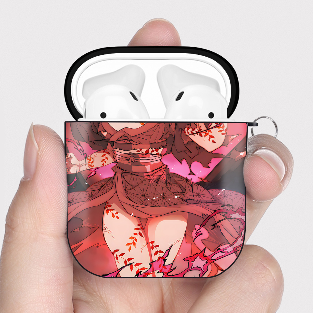 （画像用） 鬼滅の刃（きめつのやいば）竈門 禰󠄀豆子／かまど ねずこ Kamado Nezuko AirPods 第2世代保護ケース ハードシェル ブラック 耐衝撃・防指紋・カラビナ付き