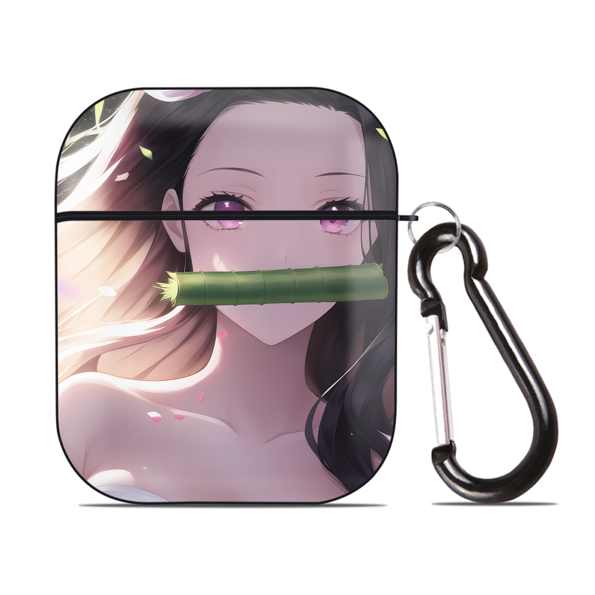 （画像用） 鬼滅の刃（きめつのやいば）竈門 禰󠄀豆子／かまど ねずこ Kamado Nezuko AirPods 第2世代保護ケース ハードシェル ブラック 耐衝撃・防指紋・カラビナ付き