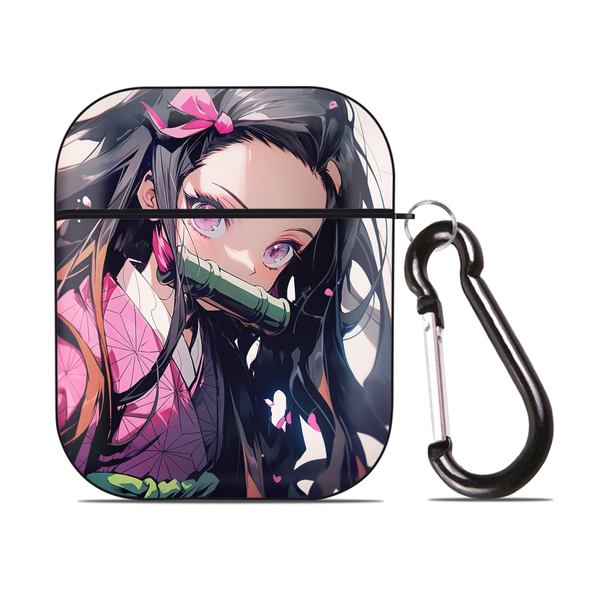 （画像用） 鬼滅の刃（きめつのやいば）竈門 禰󠄀豆子／かまど ねずこ Kamado Nezuko AirPods 第2世代保護ケース ハードシェル ブラック 耐衝撃・防指紋・カラビナ付き