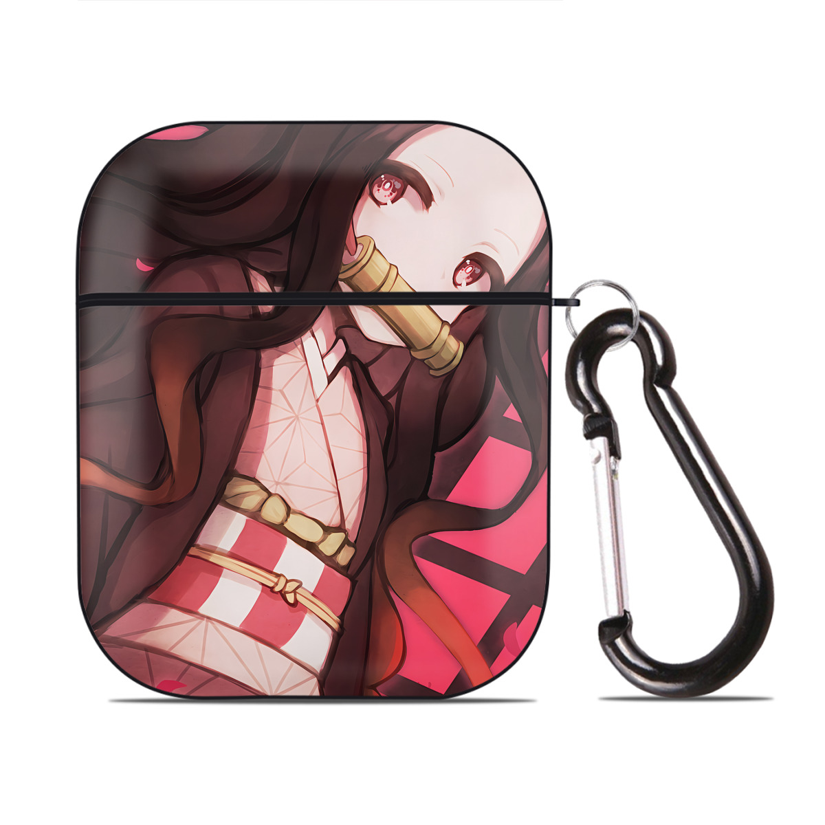 （画像用） 鬼滅の刃（きめつのやいば）竈門 禰󠄀豆子／かまど ねずこ Kamado Nezuko AirPods 第2世代保護ケース ハードシェル ブラック 耐衝撃・防指紋・カラビナ付き
