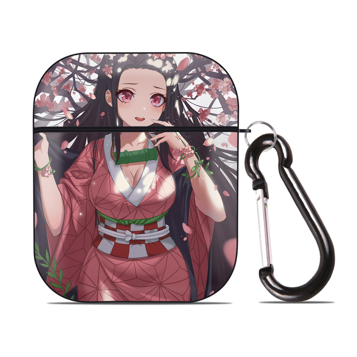 （画像用） 鬼滅の刃（きめつのやいば）竈門 禰󠄀豆子／かまど ねずこ Kamado Nezuko AirPods 第2世代保護ケース ハードシェル ブラック 耐衝撃・防指紋・カラビナ付き