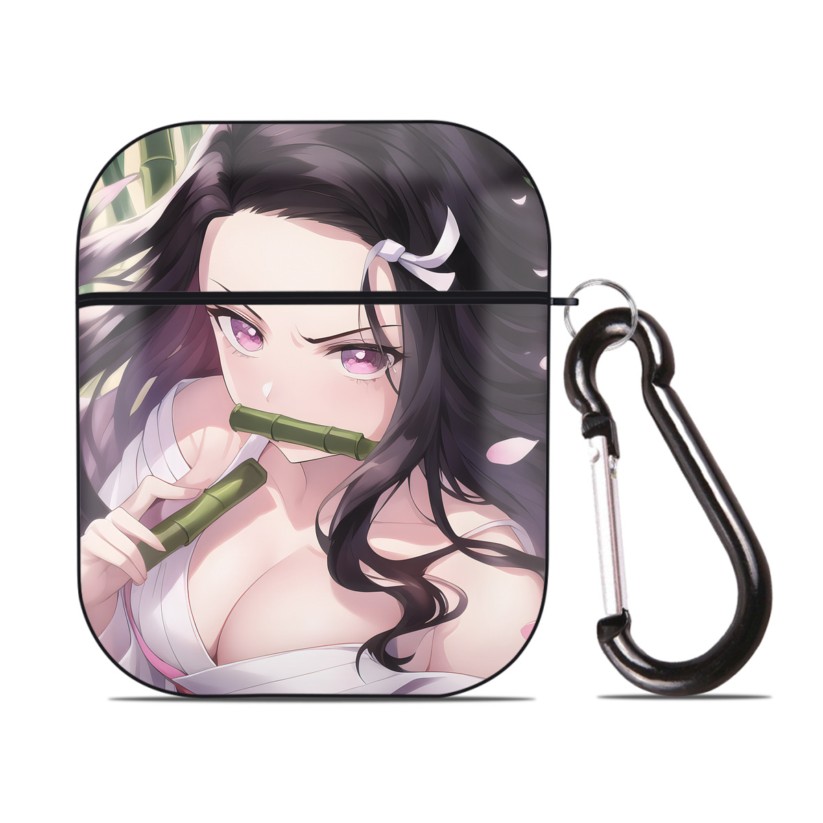 （画像用） 鬼滅の刃（きめつのやいば）竈門 禰󠄀豆子／かまど ねずこ Kamado Nezuko AirPods 第2世代保護ケース ハードシェル ブラック 耐衝撃・防指紋・カラビナ付き