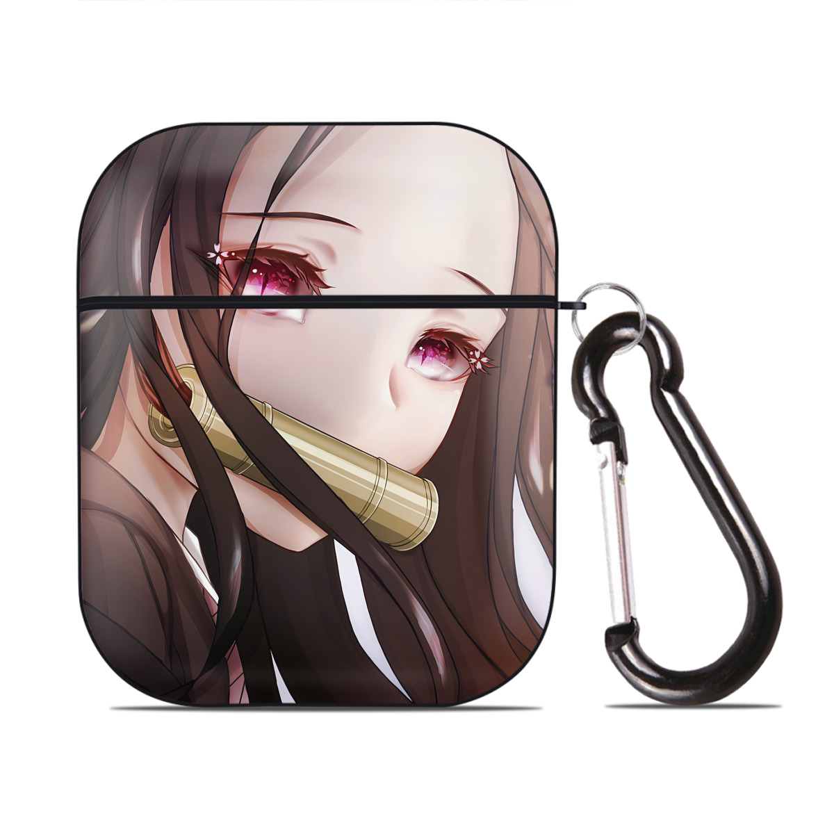 （画像用） 鬼滅の刃（きめつのやいば）竈門 禰󠄀豆子／かまど ねずこ Kamado Nezuko AirPods 第2世代保護ケース ハードシェル ブラック 耐衝撃・防指紋・カラビナ付き