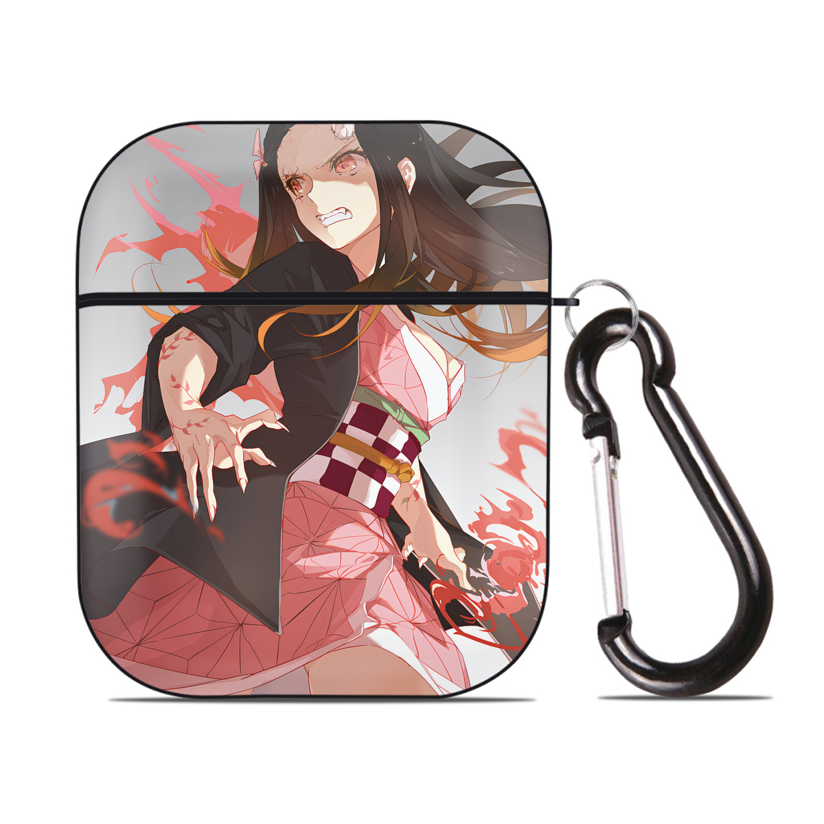 （画像用） 鬼滅の刃（きめつのやいば）竈門 禰󠄀豆子／かまど ねずこ Kamado Nezuko AirPods 第2世代保護ケース ハードシェル ブラック 耐衝撃・防指紋・カラビナ付き