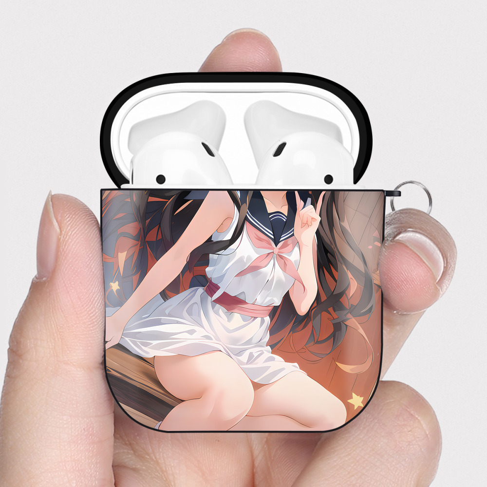 （画像用） 鬼滅の刃（きめつのやいば）竈門 禰󠄀豆子／かまど ねずこ Kamado Nezuko AirPods 第2世代保護ケース ハードシェル ブラック 耐衝撃・防指紋・カラビナ付き