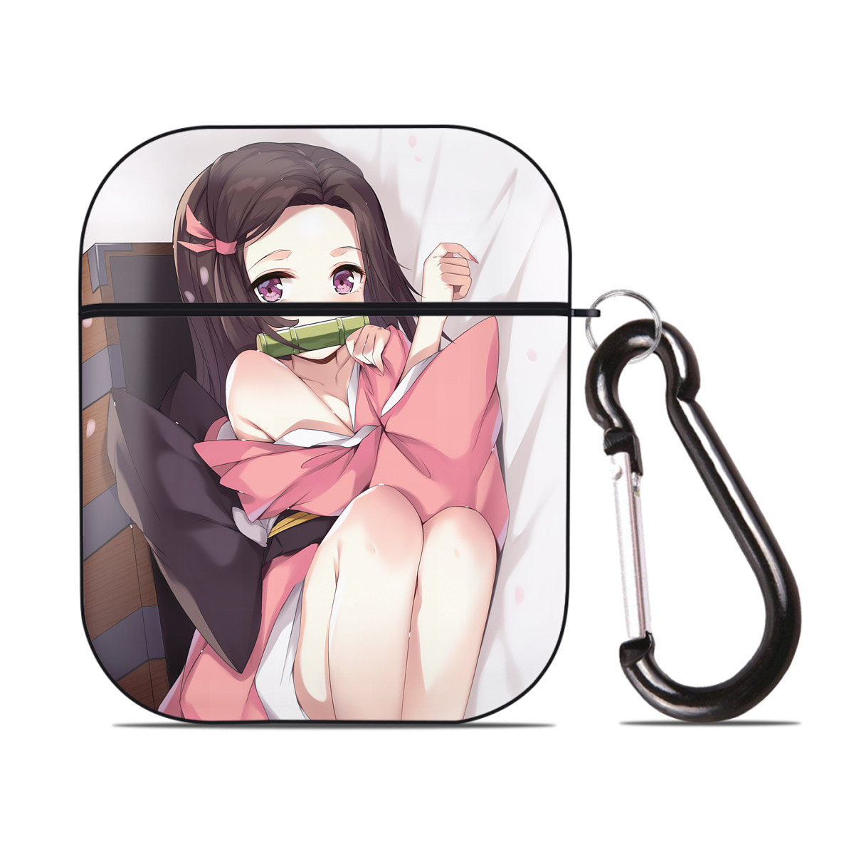 （画像用） 鬼滅の刃（きめつのやいば）竈門 禰󠄀豆子／かまど ねずこ Kamado Nezuko AirPods 第2世代保護ケース ハードシェル ブラック 耐衝撃・防指紋・カラビナ付き