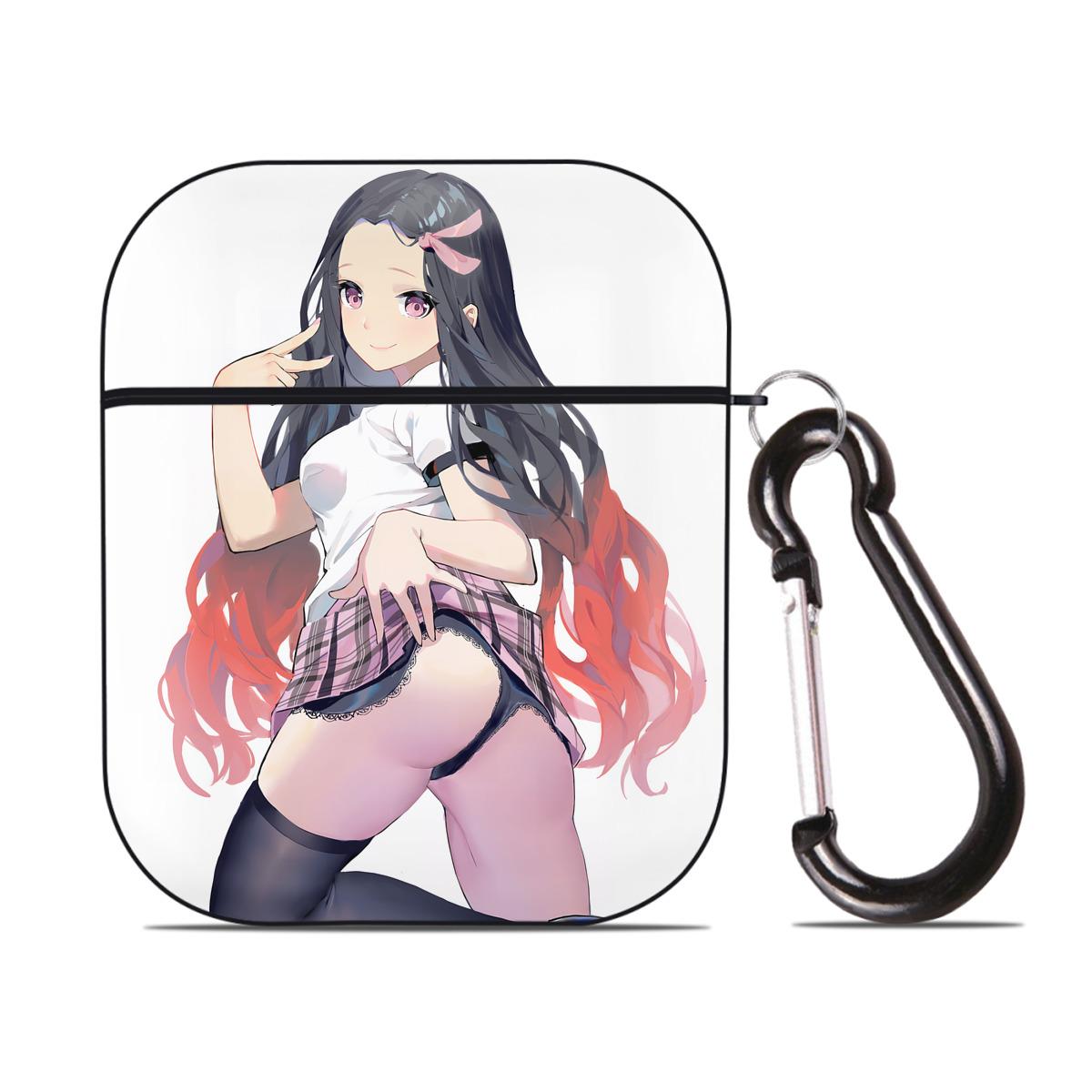 （画像用） 鬼滅の刃（きめつのやいば）竈門 禰󠄀豆子／かまど ねずこ Kamado Nezuko AirPods 第2世代保護ケース ハードシェル ブラック 耐衝撃・防指紋・カラビナ付き