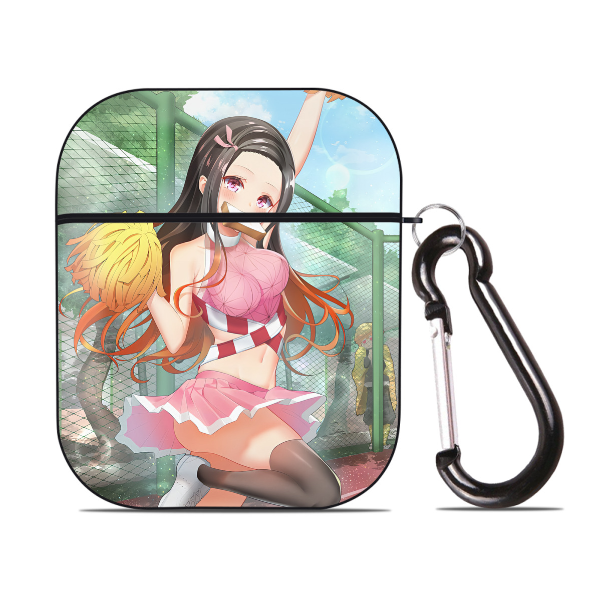 （画像用） 鬼滅の刃（きめつのやいば）竈門 禰󠄀豆子／かまど ねずこ Kamado Nezuko AirPods 第2世代保護ケース ハードシェル ブラック 耐衝撃・防指紋・カラビナ付き