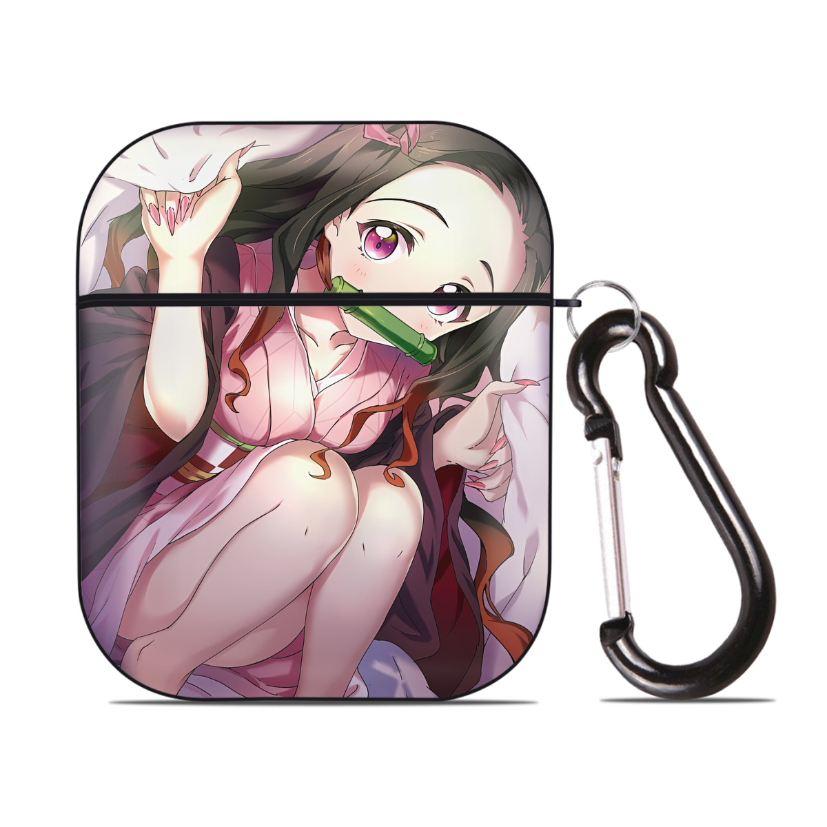 （画像用） 鬼滅の刃（きめつのやいば）竈門 禰󠄀豆子／かまど ねずこ Kamado Nezuko AirPods 第2世代保護ケース ハードシェル ブラック 耐衝撃・防指紋・カラビナ付き