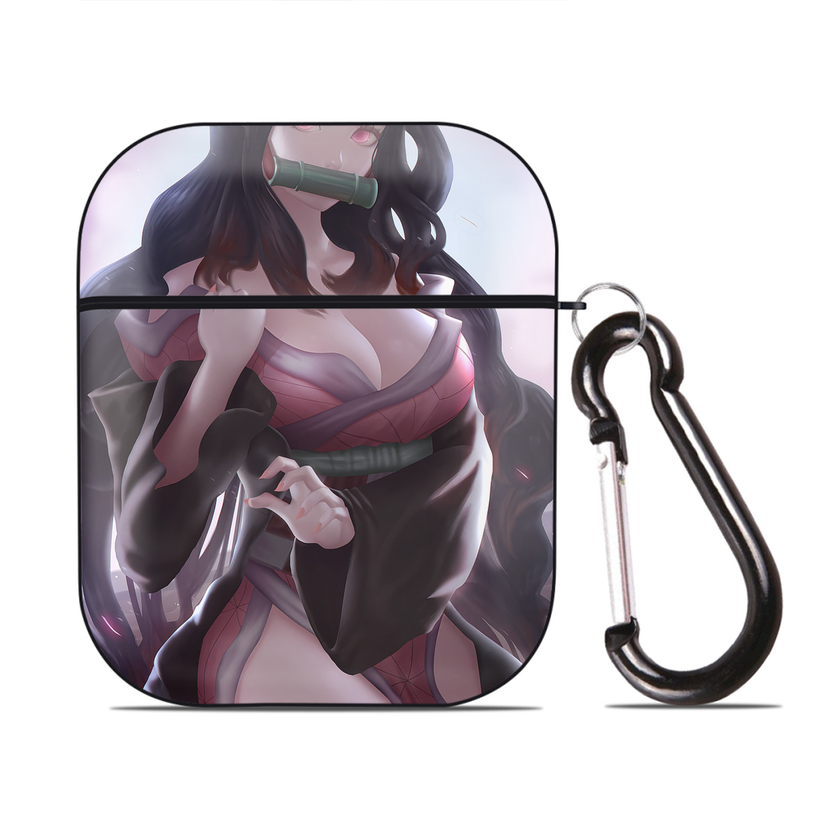 （画像用） 鬼滅の刃（きめつのやいば）竈門 禰󠄀豆子／かまど ねずこ Kamado Nezuko AirPods 第2世代保護ケース ハードシェル ブラック 耐衝撃・防指紋・カラビナ付き