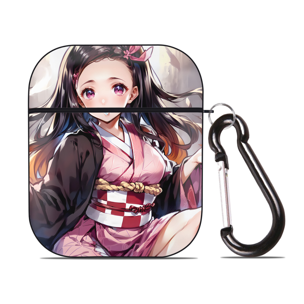（画像用） 鬼滅の刃（きめつのやいば）竈門 禰󠄀豆子／かまど ねずこ Kamado Nezuko AirPods 第2世代保護ケース ハードシェル ブラック 耐衝撃・防指紋・カラビナ付き