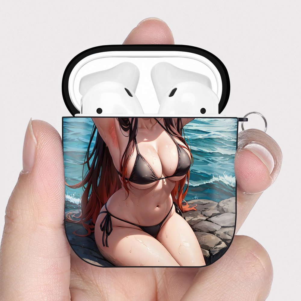 （画像用） 鬼滅の刃（きめつのやいば）竈門 禰󠄀豆子／かまど ねずこ Kamado Nezuko AirPods 第2世代保護ケース ハードシェル ブラック 耐衝撃・防指紋・カラビナ付き