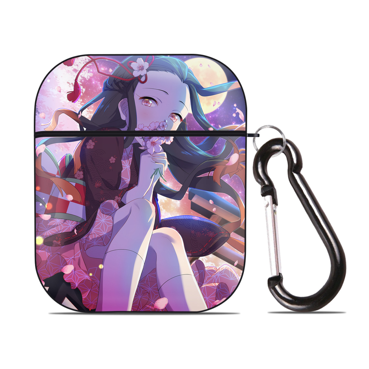 （画像用） 鬼滅の刃（きめつのやいば）竈門 禰󠄀豆子／かまど ねずこ Kamado Nezuko AirPods 第2世代保護ケース ハードシェル ブラック 耐衝撃・防指紋・カラビナ付き