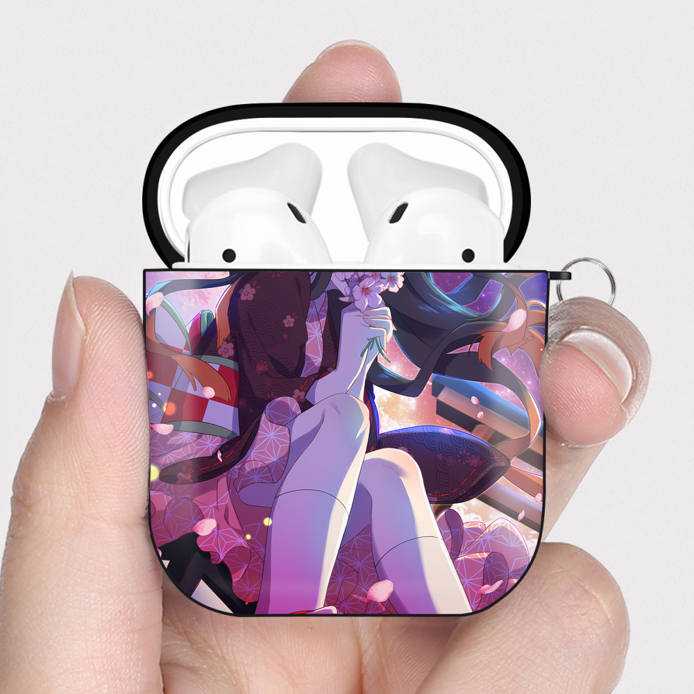 （画像用） 鬼滅の刃（きめつのやいば）竈門 禰󠄀豆子／かまど ねずこ Kamado Nezuko AirPods 第2世代保護ケース ハードシェル ブラック 耐衝撃・防指紋・カラビナ付き