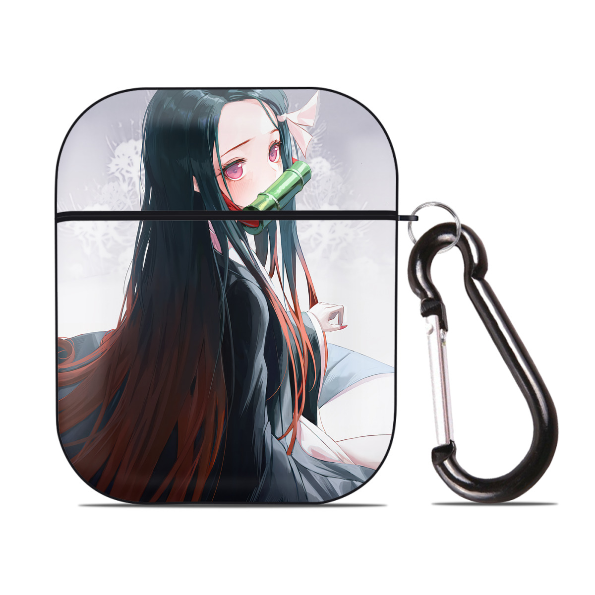 （画像用） 鬼滅の刃（きめつのやいば）竈門 禰󠄀豆子／かまど ねずこ Kamado Nezuko AirPods 第2世代保護ケース ハードシェル ブラック 耐衝撃・防指紋・カラビナ付き