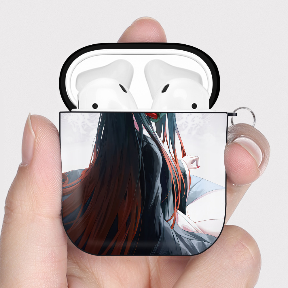 （画像用） 鬼滅の刃（きめつのやいば）竈門 禰󠄀豆子／かまど ねずこ Kamado Nezuko AirPods 第2世代保護ケース ハードシェル ブラック 耐衝撃・防指紋・カラビナ付き