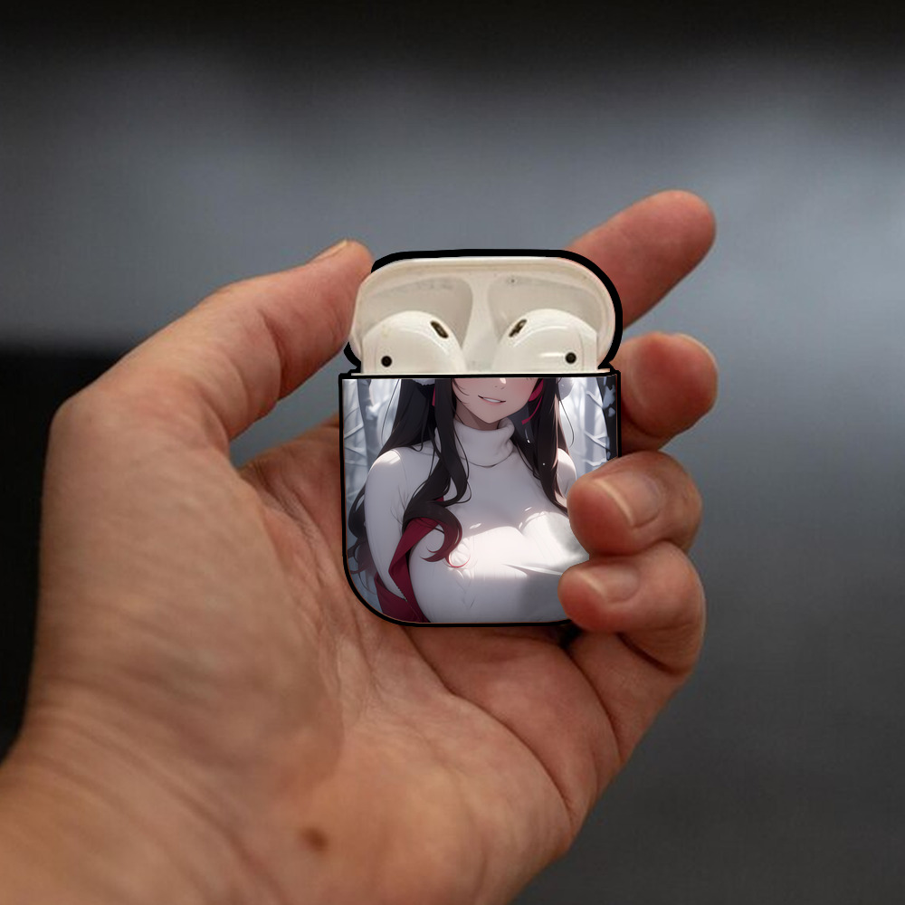 鬼滅の刃（きめつのやいば）竈門 禰󠄀豆子／かまど ねずこ Kamado Nezuko AirPods 第2世代保護ケース ハードシェル ブラック 耐衝撃・防指紋・カラビナ付き