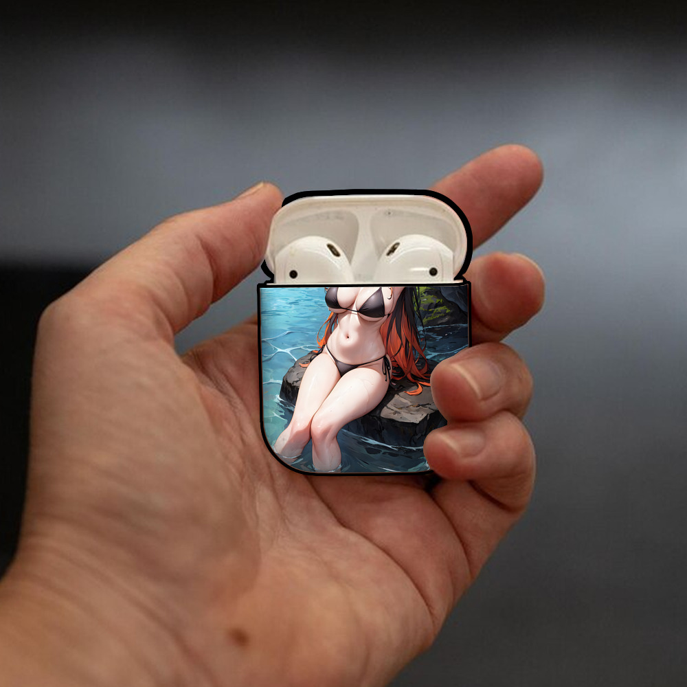 鬼滅の刃（きめつのやいば）竈門 禰󠄀豆子／かまど ねずこ Kamado Nezuko AirPods 第2世代保護ケース ハードシェル ブラック 耐衝撃・防指紋・カラビナ付き