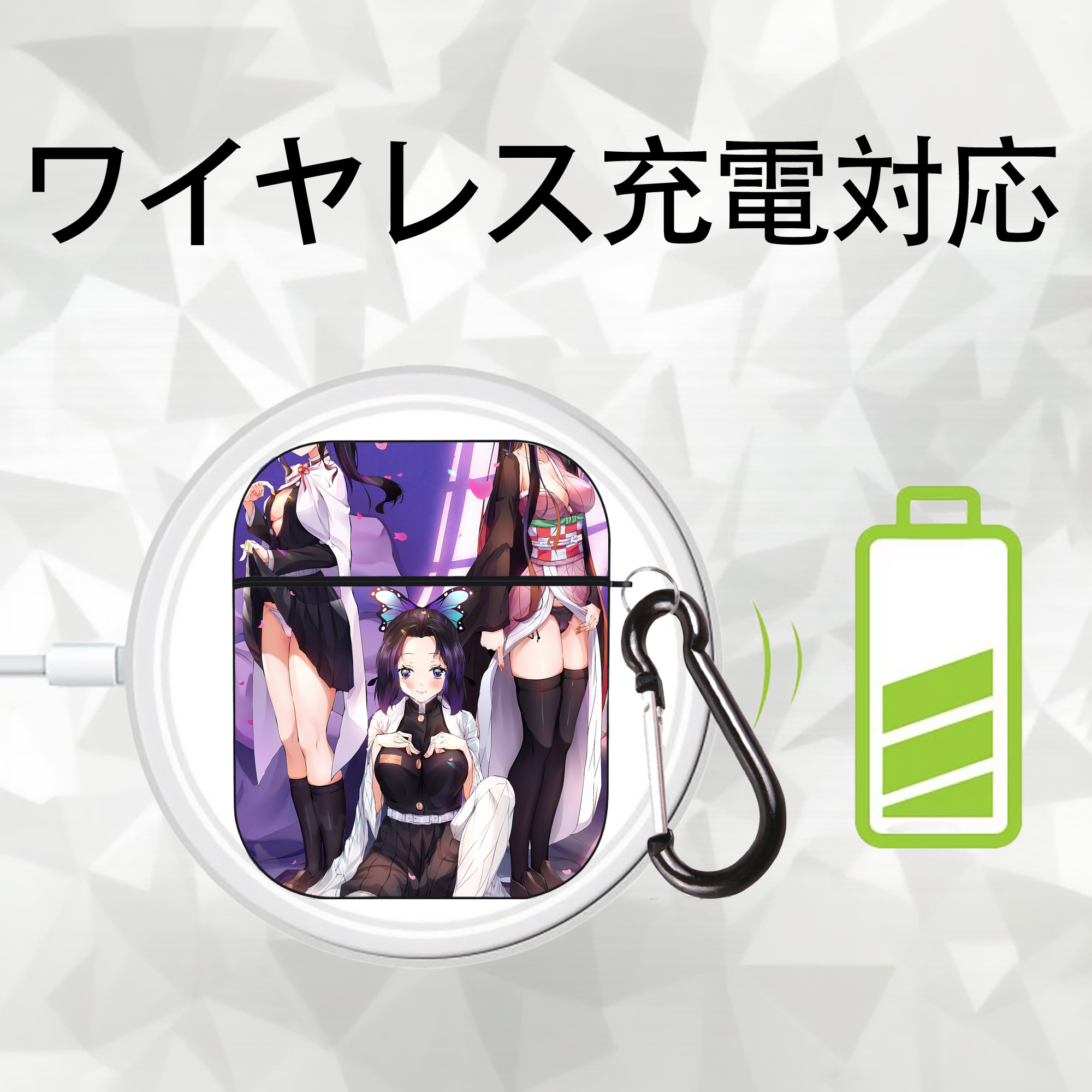 鬼滅の刃（きめつのやいば）竈門 禰󠄀豆子／かまど ねずこ Kamado Nezuko AirPods 第2世代保護ケース ハードシェル ブラック 耐衝撃・防指紋・カラビナ付き