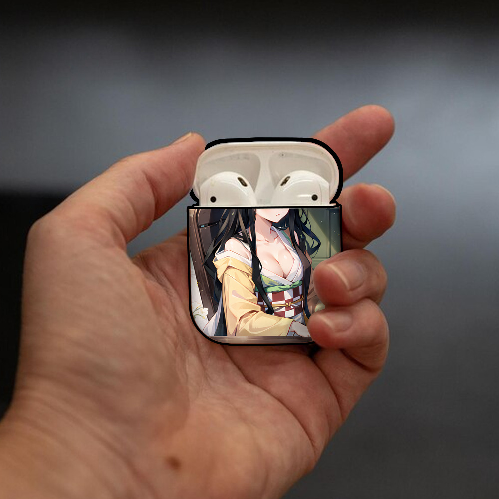鬼滅の刃（きめつのやいば）竈門 禰󠄀豆子／かまど ねずこ Kamado Nezuko AirPods 第2世代保護ケース ハードシェル ブラック 耐衝撃・防指紋・カラビナ付き