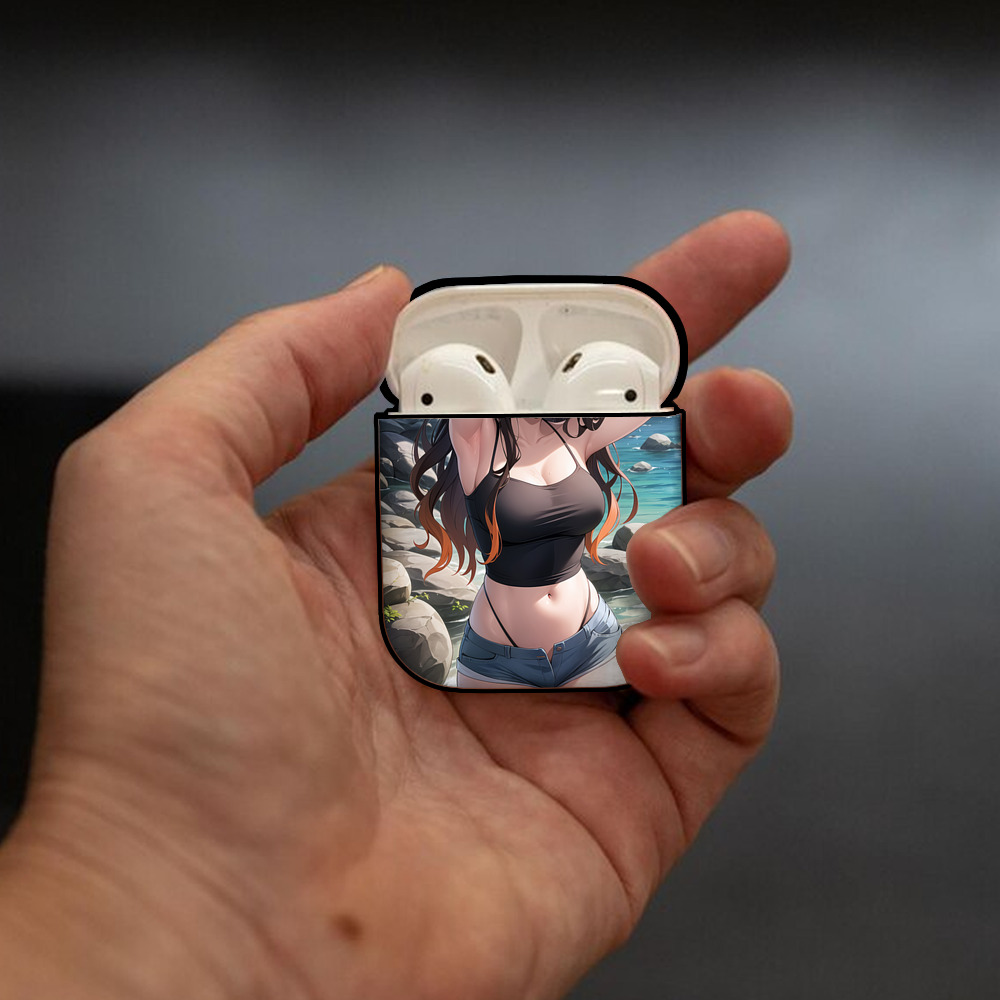 鬼滅の刃（きめつのやいば）竈門 禰󠄀豆子／かまど ねずこ Kamado Nezuko AirPods 第2世代保護ケース ハードシェル ブラック 耐衝撃・防指紋・カラビナ付き