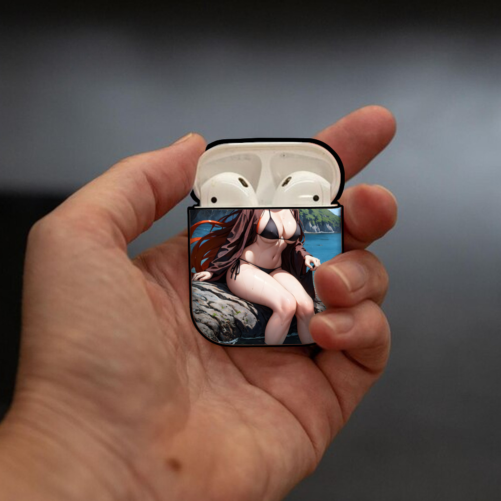 鬼滅の刃（きめつのやいば）竈門 禰󠄀豆子／かまど ねずこ Kamado Nezuko AirPods 第2世代保護ケース ハードシェル ブラック 耐衝撃・防指紋・カラビナ付き