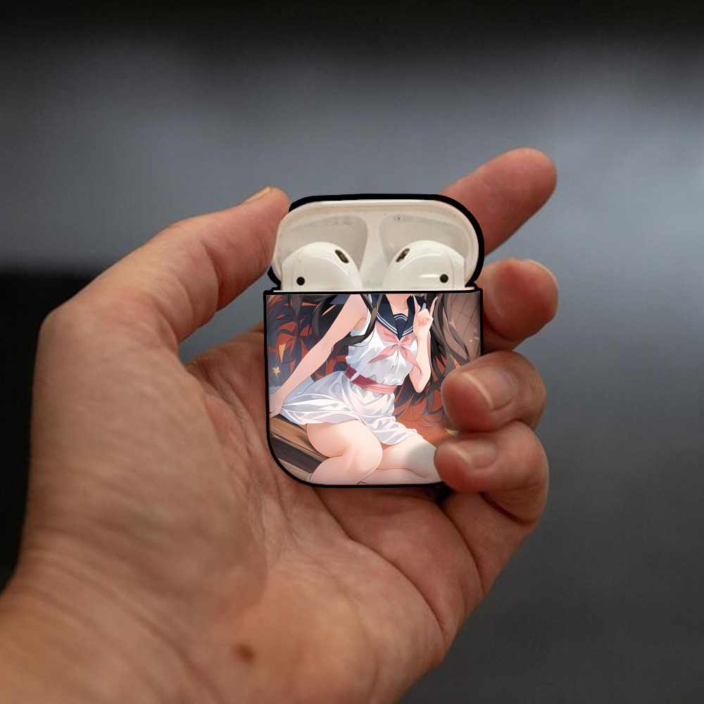鬼滅の刃（きめつのやいば）竈門 禰󠄀豆子／かまど ねずこ Kamado Nezuko AirPods 第2世代保護ケース ハードシェル ブラック 耐衝撃・防指紋・カラビナ付き